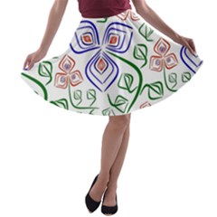 Bloom Nature Plant Pattern A-line Skater Skirt