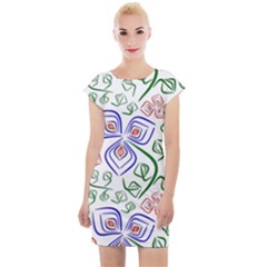 Bloom Nature Plant Pattern Cap Sleeve Bodycon Dress