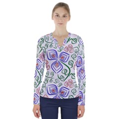 Bloom Nature Plant Pattern V-neck Long Sleeve Top