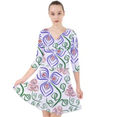 Bloom Nature Plant Pattern Quarter Sleeve Front Wrap Dress by Maspions