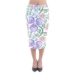 Bloom Nature Plant Pattern Velvet Midi Pencil Skirt