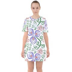 Bloom Nature Plant Pattern Sixties Short Sleeve Mini Dress