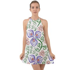 Bloom Nature Plant Pattern Halter Tie Back Chiffon Dress