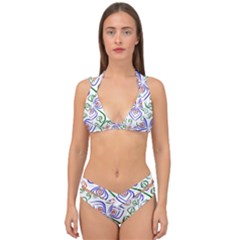 Bloom Nature Plant Pattern Double Strap Halter Bikini Set