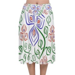 Bloom Nature Plant Pattern Velvet Flared Midi Skirt