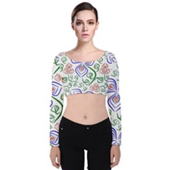 Bloom Nature Plant Pattern Velvet Long Sleeve Crop Top by Maspions