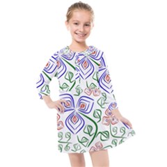 Bloom Nature Plant Pattern Kids  Quarter Sleeve Shirt Dress