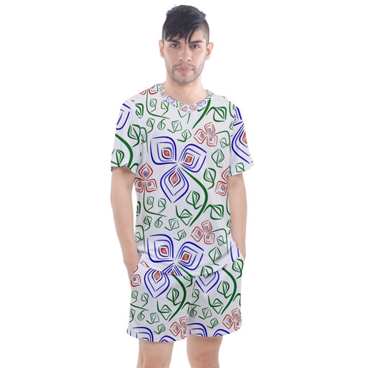 Bloom Nature Plant Pattern Men s Mesh T-Shirt and Shorts Set