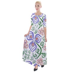 Bloom Nature Plant Pattern Half Sleeves Maxi Dress