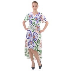 Bloom Nature Plant Pattern Front Wrap High Low Dress