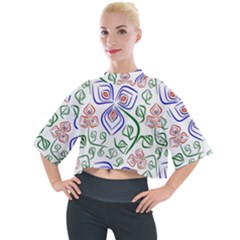 Bloom Nature Plant Pattern Mock Neck T-shirt