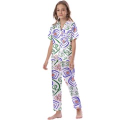 Bloom Nature Plant Pattern Kids  Satin Short Sleeve Pajamas Set