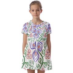 Bloom Nature Plant Pattern Kids  Short Sleeve Pinafore Style Dress by Maspions