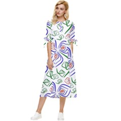 Bloom Nature Plant Pattern Bow Sleeve Chiffon Midi Dress