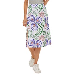 Bloom Nature Plant Pattern Midi Panel Skirt