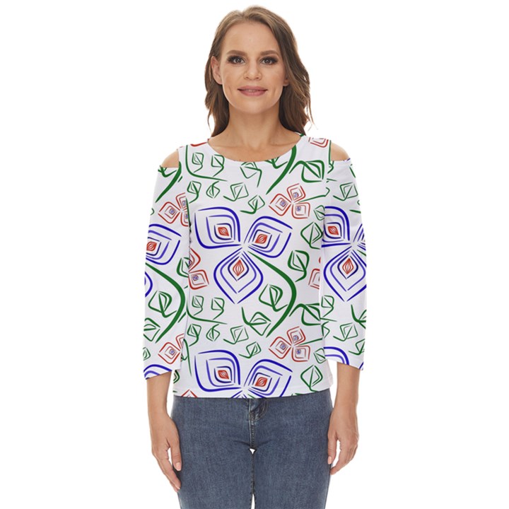 Bloom Nature Plant Pattern Cut Out Wide Sleeve Top