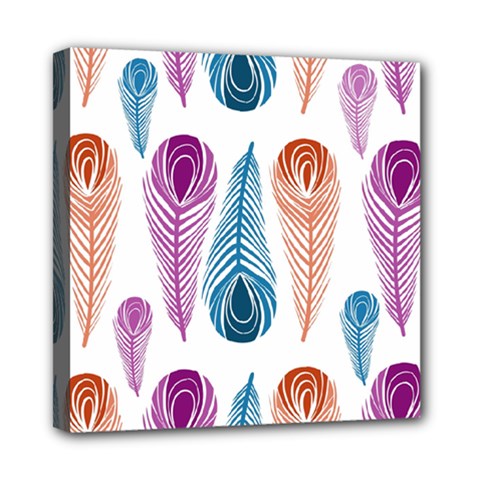 Pen Peacock Colors Colored Pattern Mini Canvas 8  X 8  (stretched)