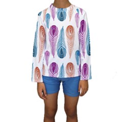 Pen Peacock Colors Colored Pattern Kids  Long Sleeve Swimwear