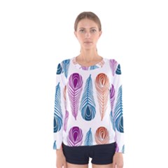 Pen Peacock Colors Colored Pattern Women s Long Sleeve T-shirt