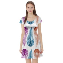 Pen Peacock Colors Colored Pattern Short Sleeve Skater Dress by Maspions