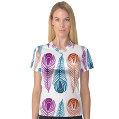 Pen Peacock Colors Colored Pattern V-neck Sport Mesh T-shirt