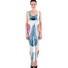 Pen Peacock Colors Colored Pattern One Piece Catsuit by Maspions