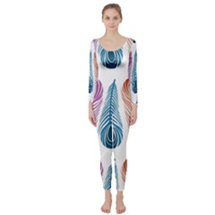 Pen Peacock Colors Colored Pattern Long Sleeve Catsuit