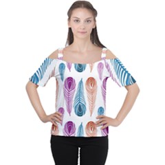 Pen Peacock Colors Colored Pattern Cutout Shoulder T-shirt