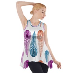 Pen Peacock Colors Colored Pattern Side Drop Tank Tunic by Maspions