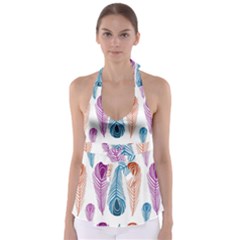 Pen Peacock Colors Colored Pattern Tie Back Tankini Top