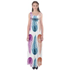 Pen Peacock Colors Colored Pattern Empire Waist Maxi Dress