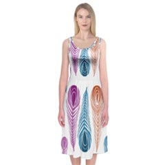 Pen Peacock Colors Colored Pattern Midi Sleeveless Dress