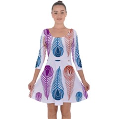 Pen Peacock Colors Colored Pattern Quarter Sleeve Skater Dress