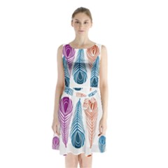 Pen Peacock Colors Colored Pattern Sleeveless Waist Tie Chiffon Dress