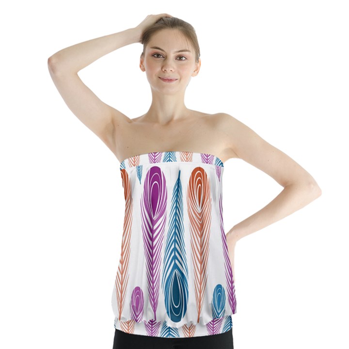 Pen Peacock Colors Colored Pattern Strapless Top