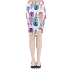 Pen Peacock Colors Colored Pattern Midi Wrap Pencil Skirt