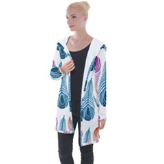 Pen Peacock Colors Colored Pattern Longline Hooded Cardigan