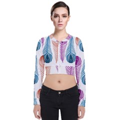 Pen Peacock Colors Colored Pattern Long Sleeve Zip Up Bomber Jacket