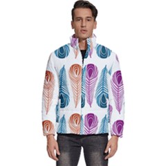 Pen Peacock Colors Colored Pattern Men s Puffer Bubble Jacket Coat by Maspions