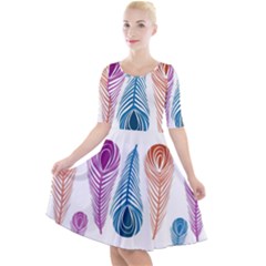 Pen Peacock Colors Colored Pattern Quarter Sleeve A-line Dress