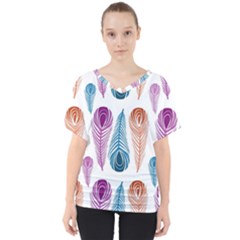 Pen Peacock Colors Colored Pattern V-neck Dolman Drape Top