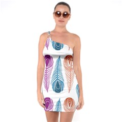 Pen Peacock Colors Colored Pattern One Shoulder Ring Trim Bodycon Dress