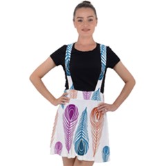 Pen Peacock Colors Colored Pattern Velvet Suspender Skater Skirt by Maspions