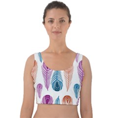 Pen Peacock Colors Colored Pattern Velvet Crop Top by Maspions