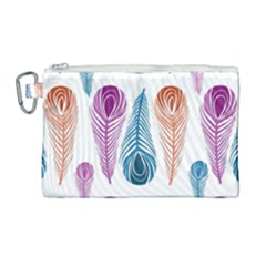 Pen Peacock Colors Colored Pattern Canvas Cosmetic Bag (large)