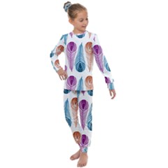 Pen Peacock Colors Colored Pattern Kids  Long Sleeve Set 