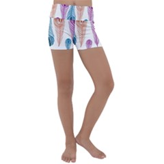 Pen Peacock Colors Colored Pattern Kids  Lightweight Velour Yoga Shorts