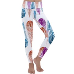 Pen Peacock Colors Colored Pattern Kids  Lightweight Velour Classic Yoga Leggings by Maspions