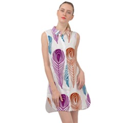 Pen Peacock Colors Colored Pattern Sleeveless Shirt Dress