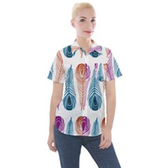 Pen Peacock Colors Colored Pattern Women s Short Sleeve Pocket Shirt